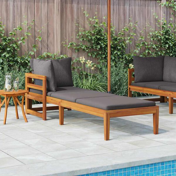 vidaXL Sun Lounger with 1 Armrest Dark Grey Solid Acacia Wood
