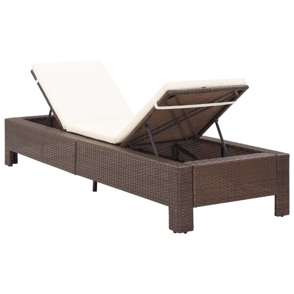 vidaXL Sunbed with Cushion Brown Poly Rattan