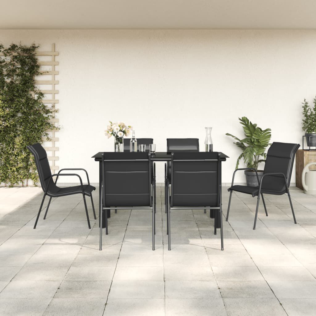 vidaXL 7 Piece Garden Dining Set Black Steel and Textilene