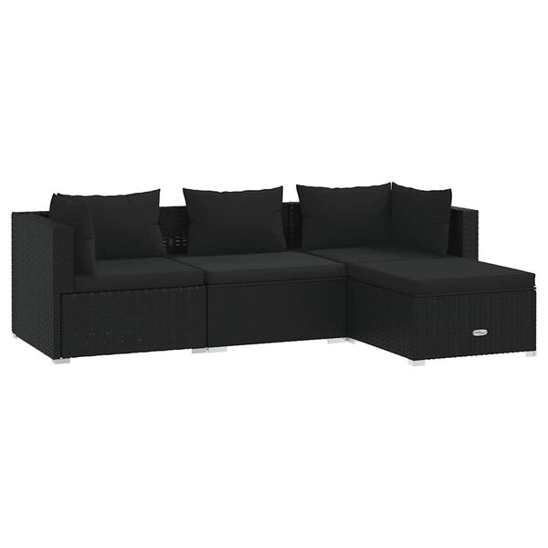 vidaXL 4 Piece Garden Lounge Set with Cushions Poly Rattan Black