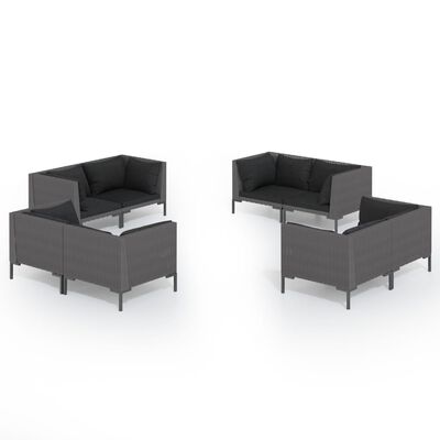 vidaXL 8 Piece Garden Lounge Set with Cushions Poly Rattan Dark Grey,  vidaXL 8 Piece Garden Lounge Set with Cushions Poly Rattan Dark Grey