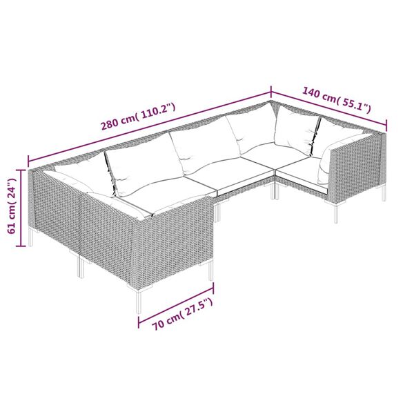 vidaXL 6 Piece Garden Lounge Set with Cushions Poly Rattan Dark Grey