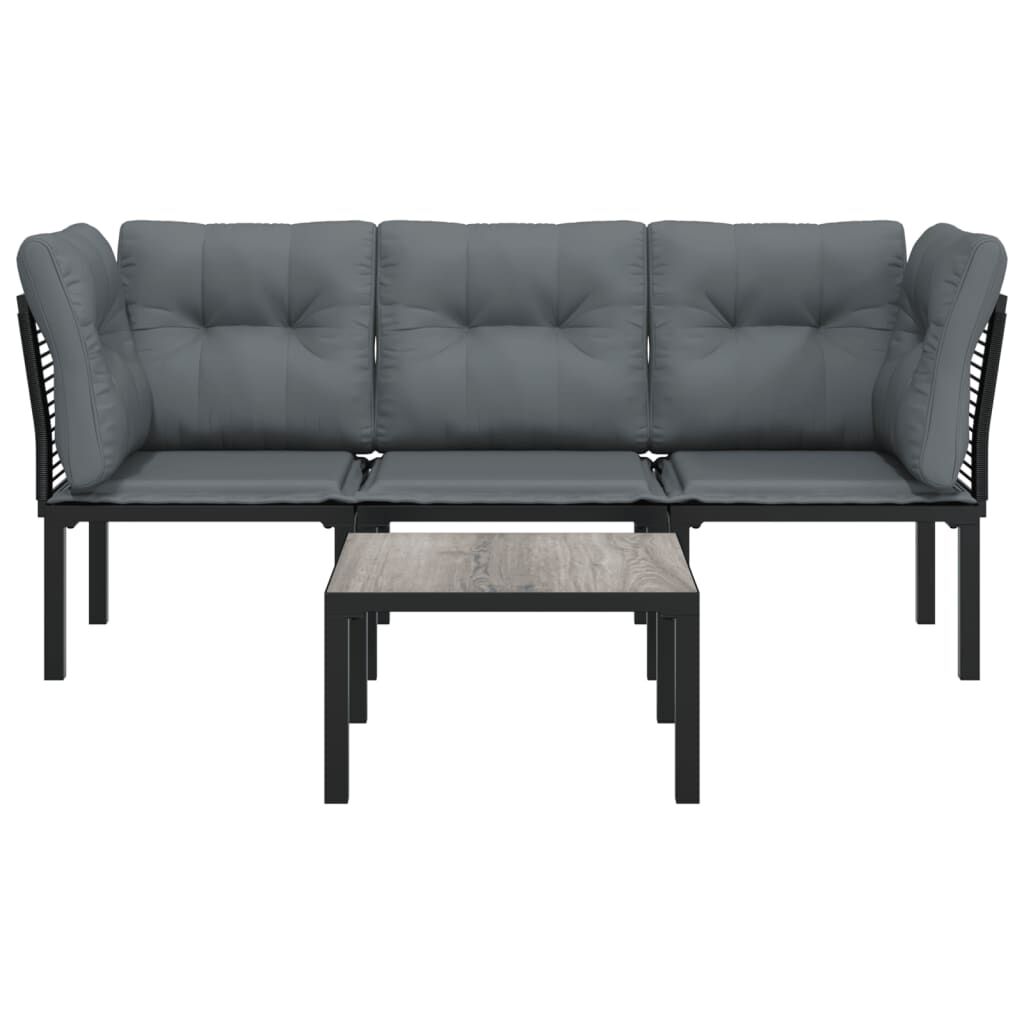 vidaXL 4 Piece Garden Lounge Set Black and Grey Poly Rattan