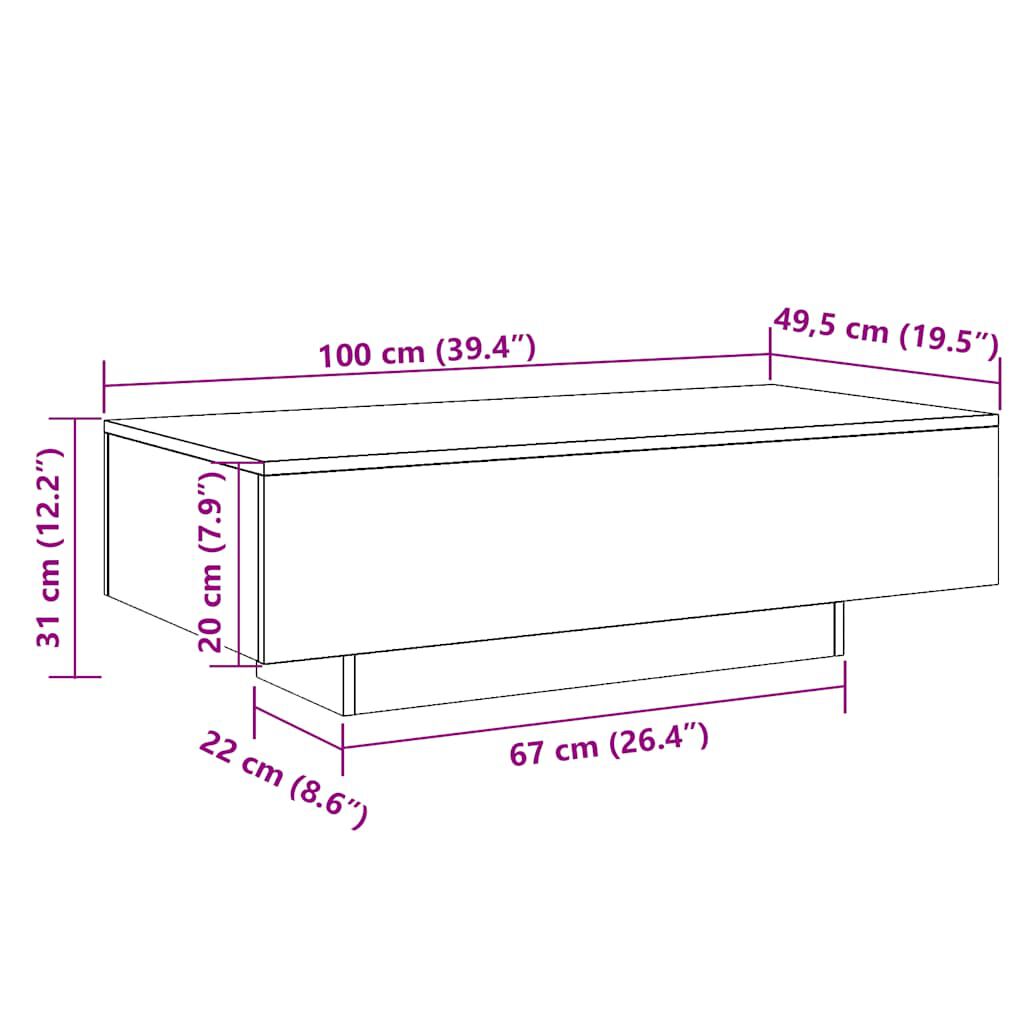 vidaXL Coffee Table Concrete Grey 100x49.5x31 cm Engineered Wood