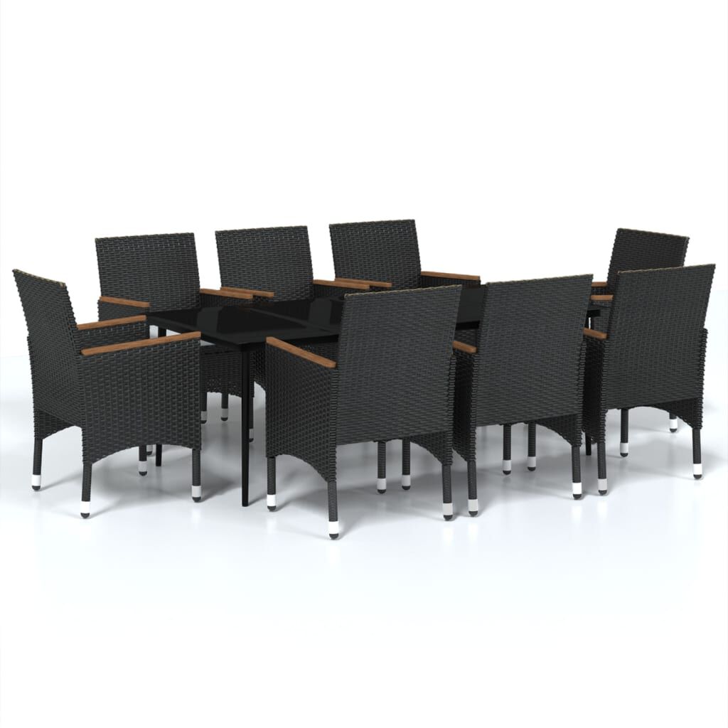 vidaXL 9 Piece Garden Dining Set with Cushions Black