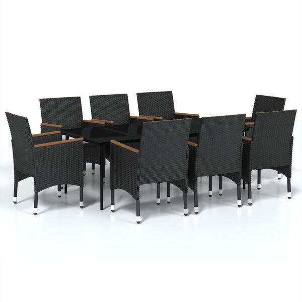 vidaXL 9 Piece Garden Dining Set with Cushions Black