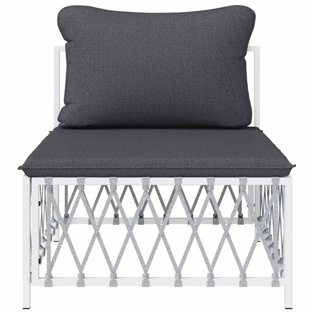 vidaXL Garden Middle Sofa with Cushions White Woven Fabric