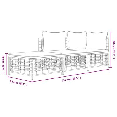 vidaXL 3 Piece Garden Lounge Set with Cushions Anthracite Poly Rattan