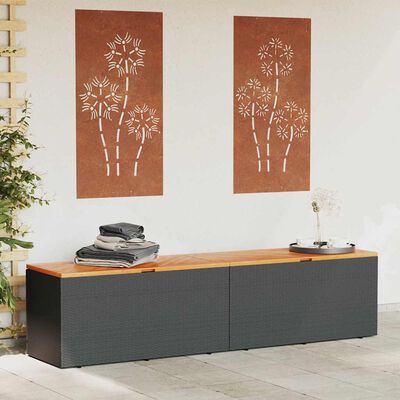 vidaXL Garden Storage Box Black 220x50x54 cm Poly Rattan Acacia Wood, black vidaXL Garden Storage Box Black 220x50x54 cm Poly Rattan Acacia Wood