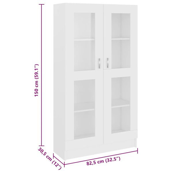 vidaXL Vitrine Cabinet White 82.5x30.5x150 cm Engineered Wood