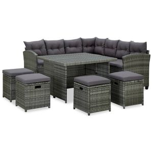 vidaXL 6 Piece Garden Lounge Set with Cushions Poly Rattan Grey