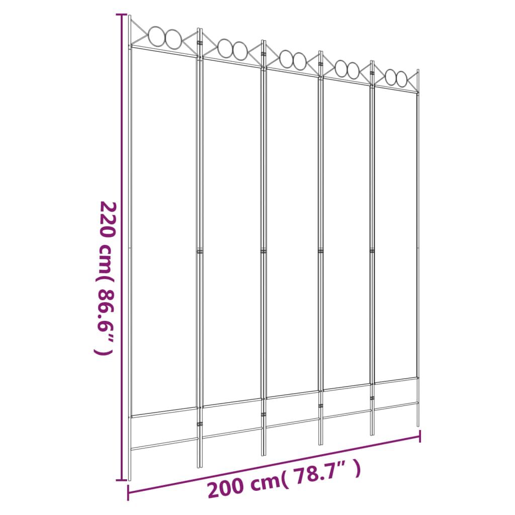vidaXL 5-Panel Room Divider Black 200x220 cm Fabric