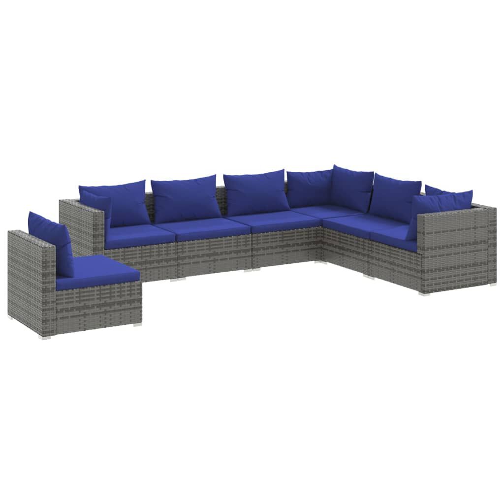 vidaXL 7 Piece Garden Lounge Set with Cushions Poly Rattan Grey