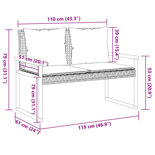 vidaXL Garden Bench with Cushion Mix Beige Poly Rattan Acacia Wood