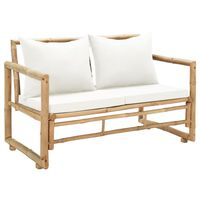 vidaXL 2 Seater Garden Sofa with Cushions Bamboo, cream vidaXL 2 Seater Garden Sofa with Cushions Bamboo