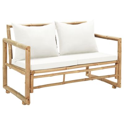 vidaXL 2 Seater Garden Sofa with Cushions Bamboo, cream vidaXL 2 Seater Garden Sofa with Cushions Bamboo