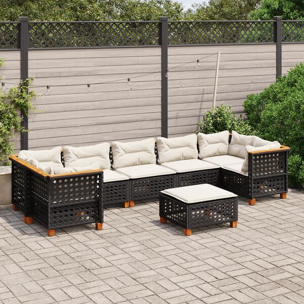 vidaXL 8 Piece Garden Sofa Set with Cushions Black Poly Rattan