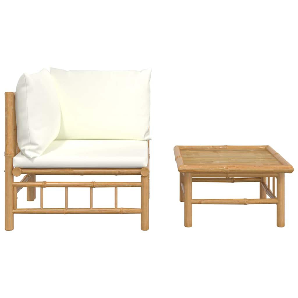 vidaXL 2 Piece Garden Lounge Set with Cream White Cushions Bamboo