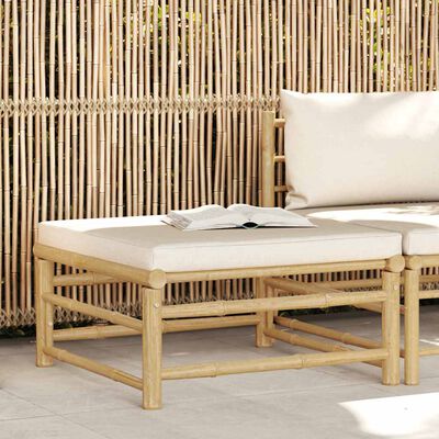 vidaXL Garden Footrest with Cream White Cushion Bamboo, white vidaXL Garden Footrest with Cream White Cushion Bamboo