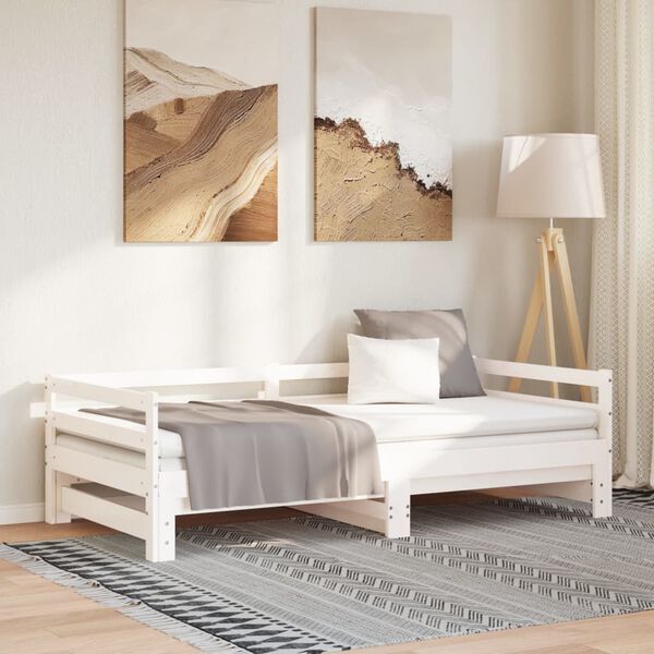 vidaXL Pull-out Day Bed without Mattress White 90x200 cm