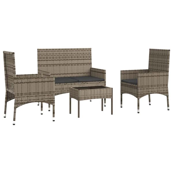 vidaXL 4 Piece Garden Lounge Set with Cushions Grey Poly Rattan