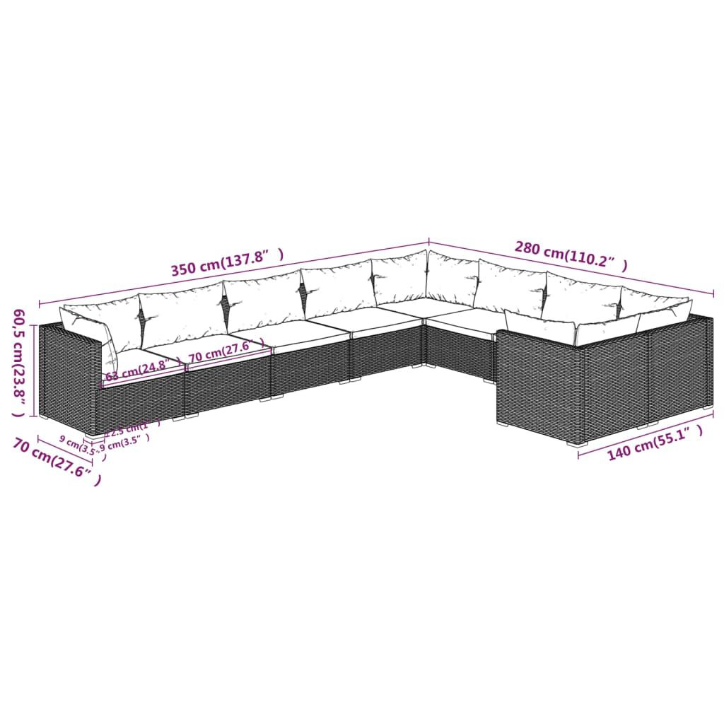 vidaXL 9 Piece Garden Lounge Set with Cushions Poly Rattan Grey