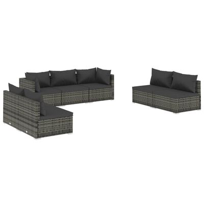 vidaXL 7 Piece Garden Lounge Set with Cushions Poly Rattan Grey, grey and anthracite vidaXL 7 Piece Garden Lounge Set with Cushions Poly Rattan Grey