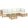 vidaXL 6 Piece Garden Lounge Set with Cream White Cushions Bamboo