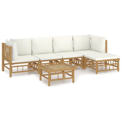 vidaXL 6 Piece Garden Lounge Set with Cream White Cushions Bamboo,  vidaXL 6 Piece Garden Lounge Set with Cream White Cushions Bamboo