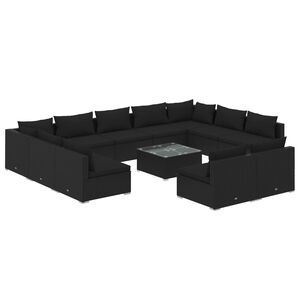 vidaXL 12 Piece Garden Lounge Set with Cushions Black Poly Rattan