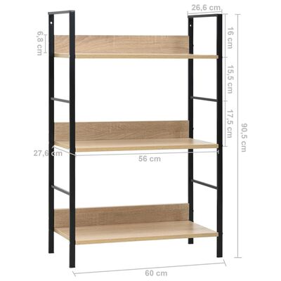 vidaXL 3-Layer Book Shelf Oak 60x27.6x90.5 cm Engineered Wood, oak and black vidaXL 3-Layer Book Shelf Oak 60x27.6x90.5 cm Engineered Wood