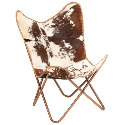 vidaXL Butterfly Chair Brown and White Genuine Goat Leather, brown and white vidaXL Butterfly Chair Brown and White Genuine Goat Leather