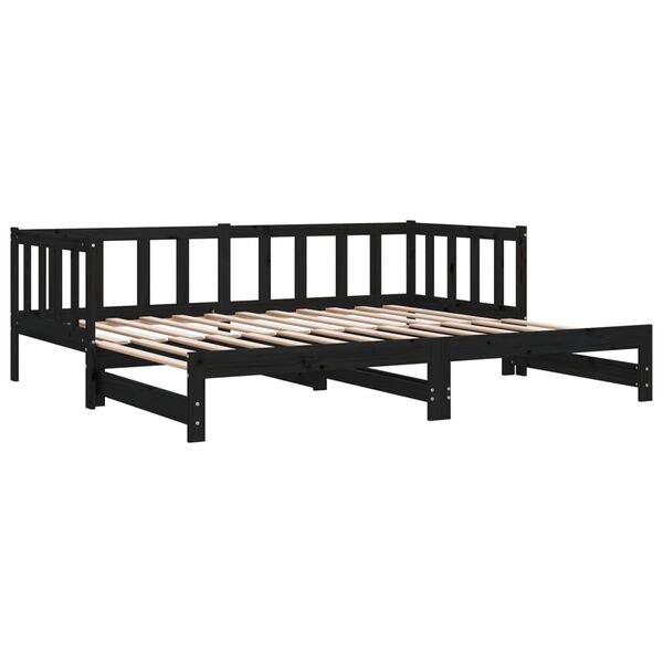 vidaXL Pull-out Day Bed without Mattress Black 2x(90x200)cm