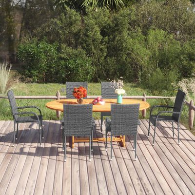 vidaXL 7 Piece Garden Dining Set Poly Rattan Grey, grey vidaXL 7 Piece Garden Dining Set Poly Rattan Grey
