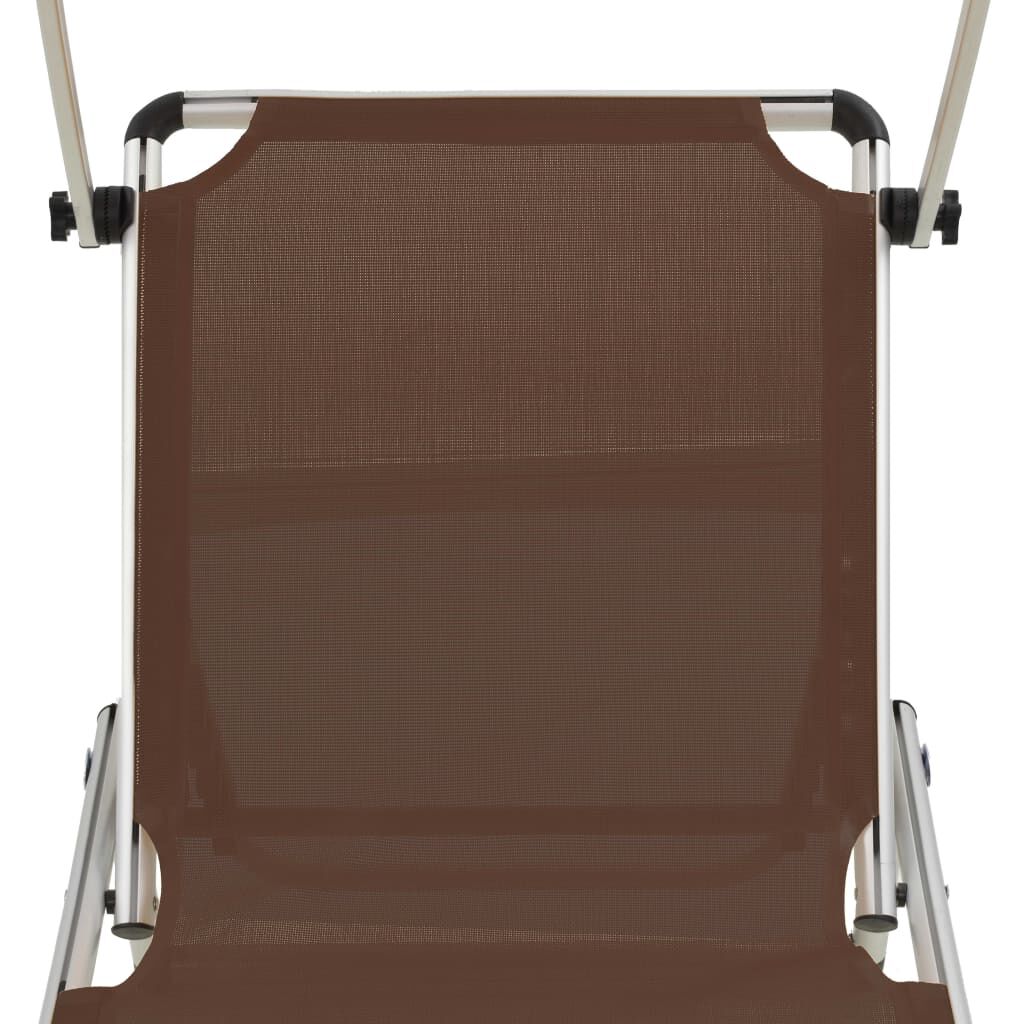 vidaXL Folding Sun Lounger with Roof Aluminium and Textilene Brown