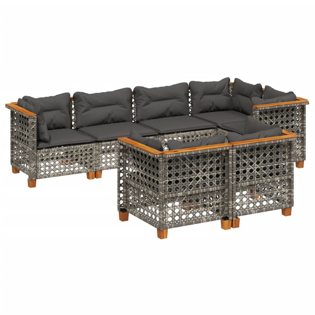 vidaXL 7 Piece Garden Sofa Set with Cushions Grey Poly Rattan