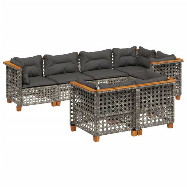 vidaXL 7 Piece Garden Sofa Set with Cushions Grey Poly Rattan