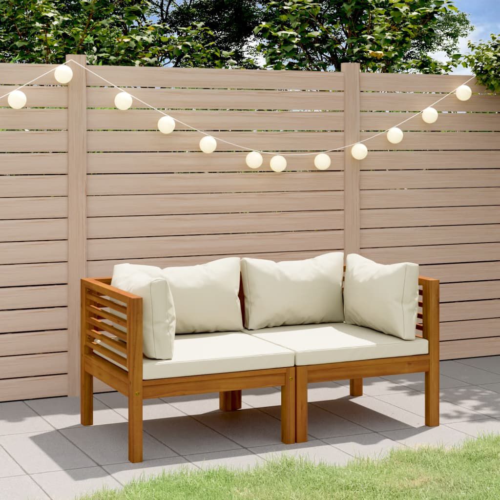 vidaXL 2-Seater Garden Sofa with Cream Cushion Solid Acacia Wood