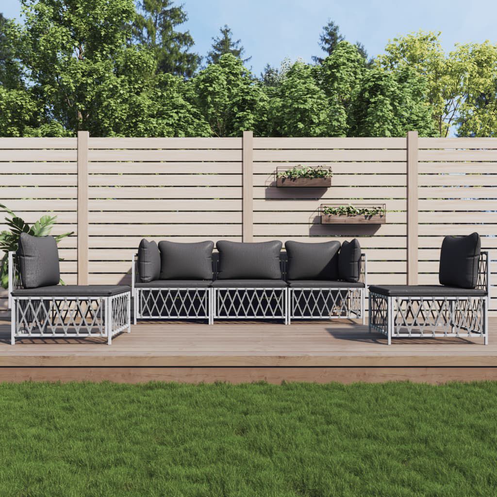 vidaXL 5 Piece Garden Lounge Set with Cushions White Steel