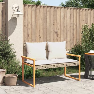 vidaXL Garden Bench with Cushion Mix Beige Poly Rattan Acacia Wood