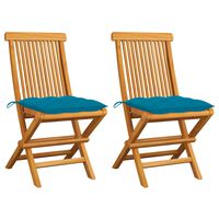 vidaXL Garden Chairs with Light Blue Cushions 2 pcs Solid Teak Wood, light blue vidaXL Garden Chairs with Light Blue Cushions 2 pcs Solid Teak Wood