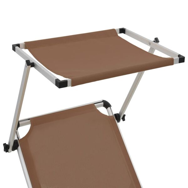 vidaXL Folding Sun Lounger with Roof Aluminium and Textilene Brown