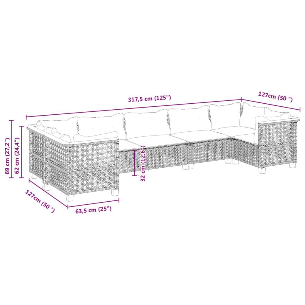 vidaXL 7 Piece Garden Sofa Set with Cushions Grey Poly Rattan
