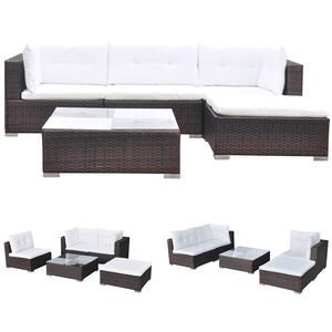 vidaXL 5 Piece Garden Lounge Set with Cushions Poly Rattan Brown