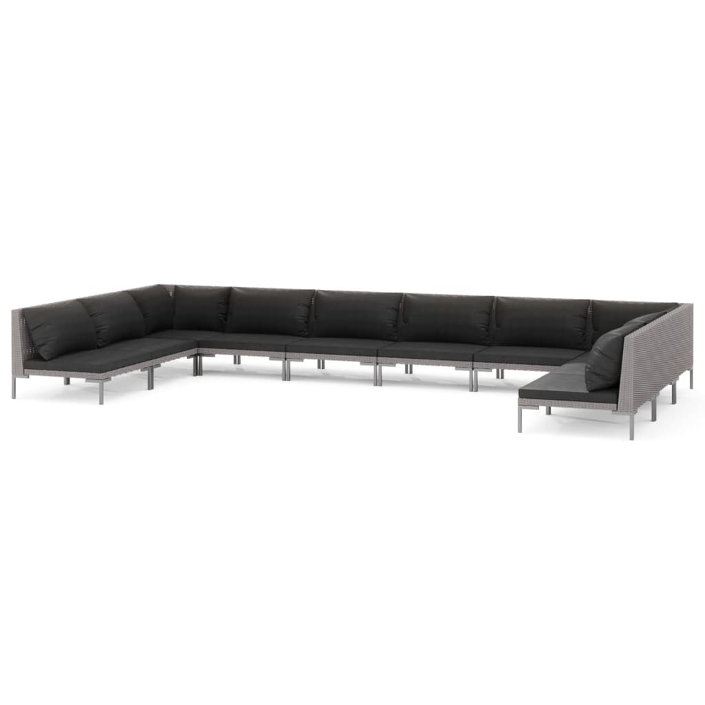 vidaXL 10 Piece Garden Lounge Set with Cushions Poly Rattan Dark Grey