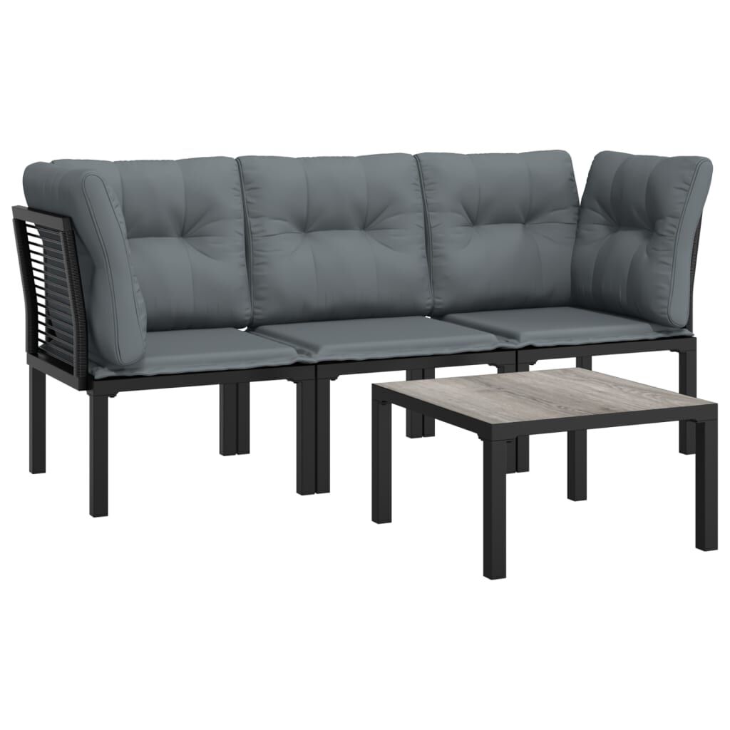 vidaXL 4 Piece Garden Lounge Set Black and Grey Poly Rattan