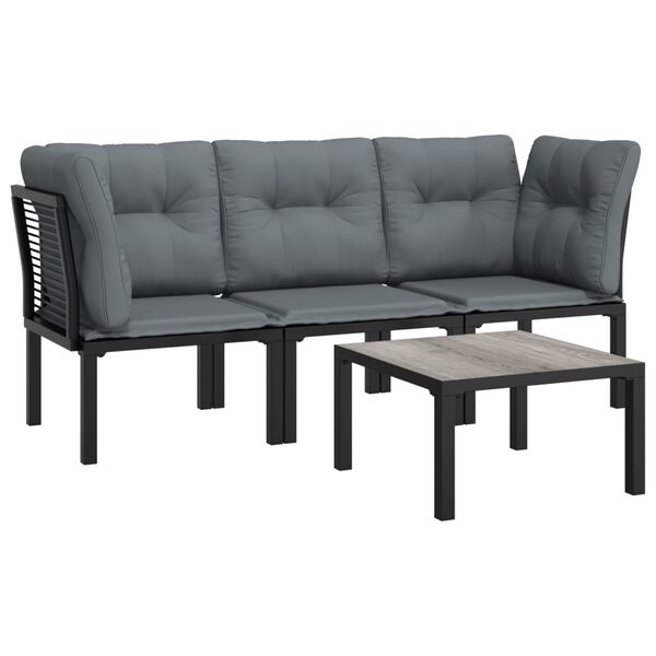 vidaXL 4 Piece Garden Lounge Set Black and Grey Poly Rattan