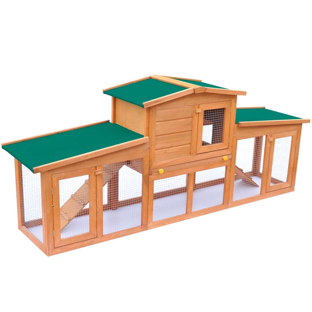 vidaXL Large Rabbit Hutch Small Animal House Pet Cage with Roofs Wood