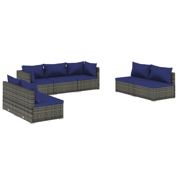 vidaXL 7 Piece Garden Lounge Set with Cushions Poly Rattan Grey