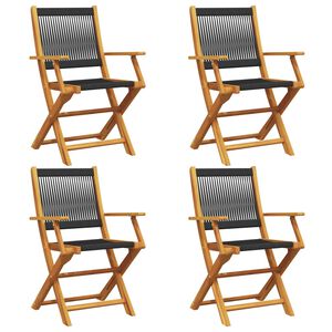 vidaXL Folding Chairs 4 pcs Black Solid Wood Acacia